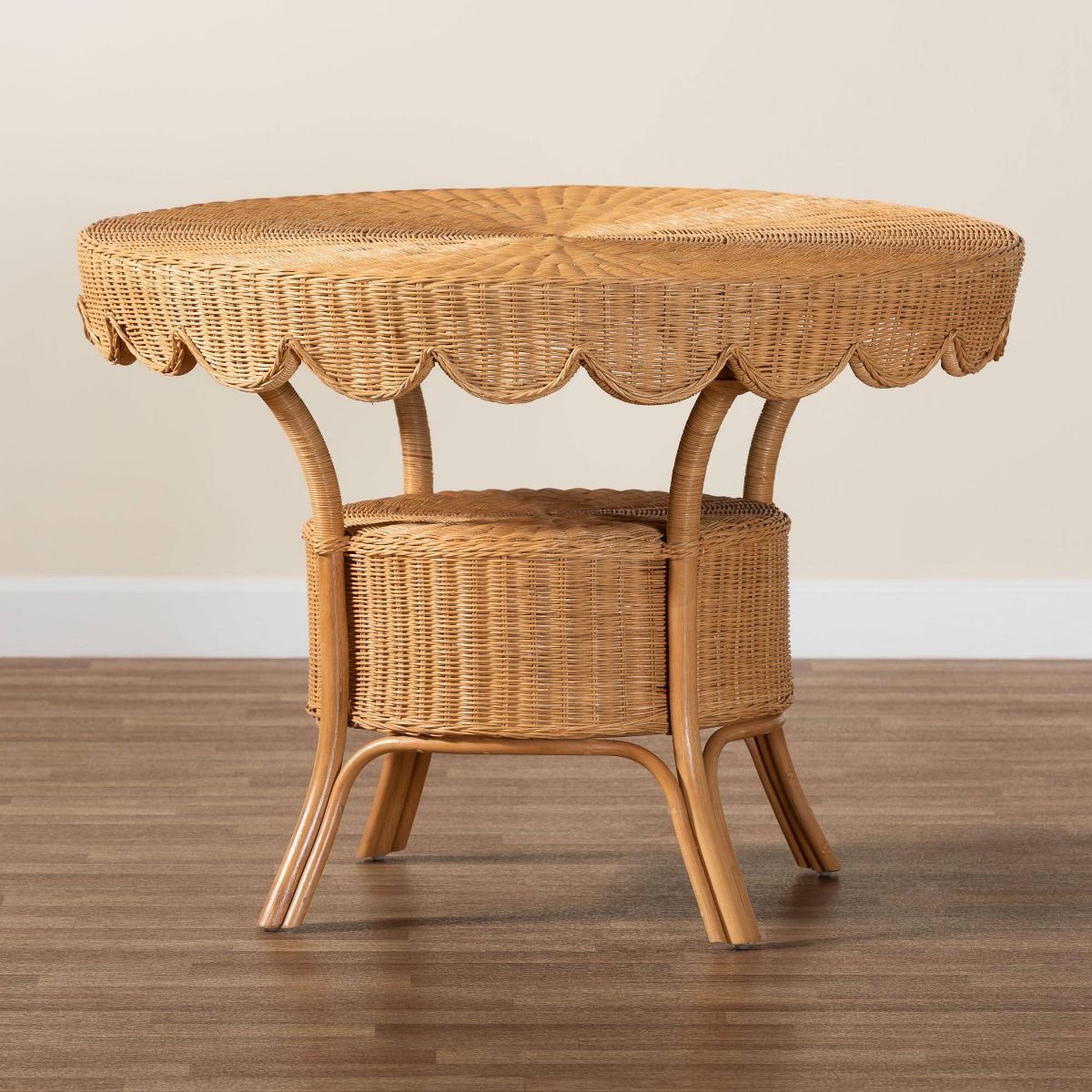 bali & pari Abena Bohemian Scalloped Rattan Dining Table Light Honey - thumbnail 6