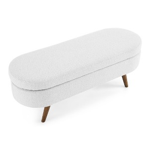 TiramisuBest Ottoman Oval Storage Bench with Rubber Wood Legs, Green Fabric Footstool, 250LB Capacity (43.5"x16"x16") - 1 of 4