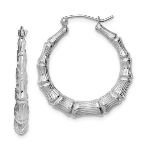 Black Bow Jewelry Bamboo Inspired Hoop Earrings in Sterling Silver - 30mm (1-1/8 in) - 1 of 3