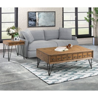 Industrial Tanner Rectangular Coffee Table with Storage in Light Walnut