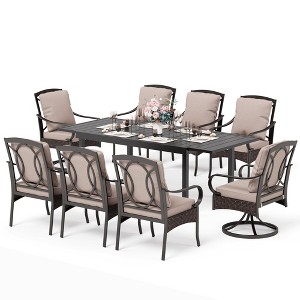 Captiva Designs 9pc Patio Dining Extendable Steel Rectangle Table & Rattan Metal Fixed Chairs & Swivel Arm Chairs - 1 of 4