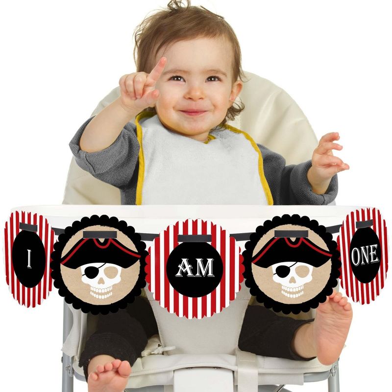 Big Dot of Happiness Beware of Pirates 1st Birthday Highchair Decor - I Am One - First Birthday High Chair Banner, 1 of 5