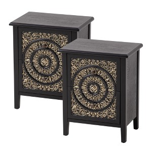 COZAYH Farmhouse 2 Drawer Bedroom Nightstand w/ Embossed Flower Motif, Set of 2 - 1 of 4