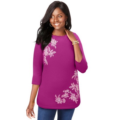 Jessica London Women's Plus Size Stretch Cotton Boatneck Tunic