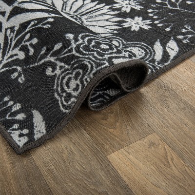 Tropical Gray Floral Reversible Flatwoven Synthetic Rug 7'10"x10'