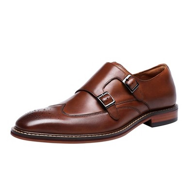 Santimon Mens Loafers Silp On Formal Dress Genuine Leather Double Buckle Monk Strap Loafers Fashion Comfort Business Shoes
