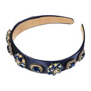 Unique Bargains Women's Bling Vintage Flowers Rhinestone Satin Wide Edge Headband 5.12"x1.18" 1pc - 1 of 4