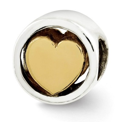 Black Bow Jewelry 9mm 14k Gold-plated Heart Sterling Silver Cylinder Bead Charm
