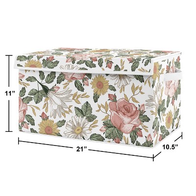 Blush Pink and Green Floral Fabric Toy Bin with Lid