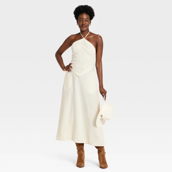 Vestido midi skater sin mangas con bordado para mujer - A New Day™ Crema 3