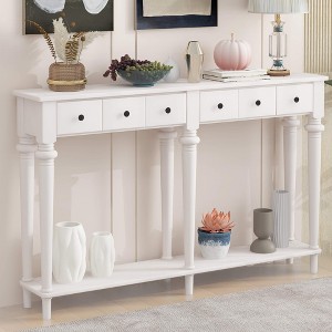 ORRD Retro Entryway Table with 4 Drawers & Open Shelf - Vintage Console Table for Hallway, Living Room | Rustic Pine Finish, 6 Colors（Grey） - 1 of 4