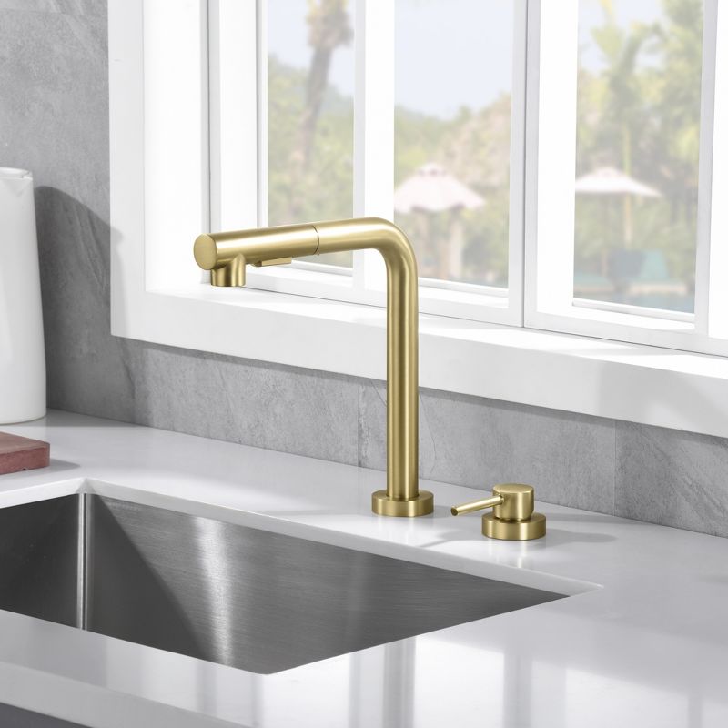 SUMERAIN Kitchen Sink Faucet with Pull Out Sprayer and Side Handle, 2 Hole Sink Faucet Brushed Gold, 4 of 13