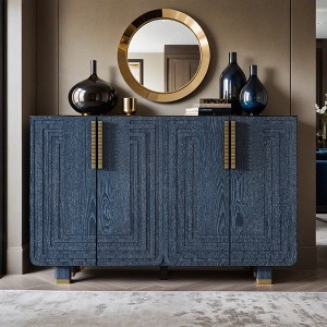 54" Retro Buffet Cabinet with Storage, 4-Door Vintage Fluted Sideboard Cabinet with Adjustable Shelves - Leovsnove - 1 of 4