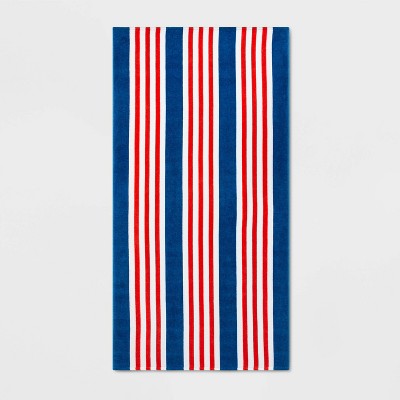 Striped Beach Towel Red/Blue - Sun Squad™