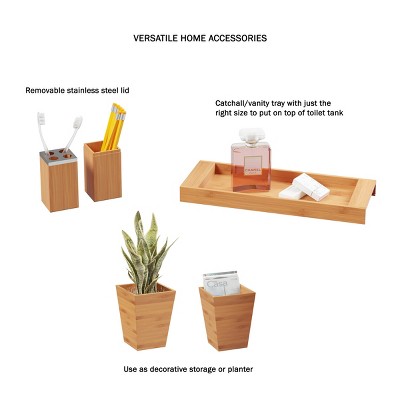 Natural Bamboo and Stainless Steel 5-Piece Bathroom Set