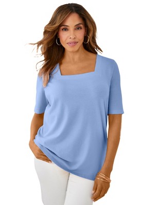 Jessica London Women's Plus Size Stretch Cotton Square Neck Tee