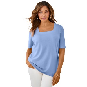 Jessica London Women's Plus Size Stretch Cotton Square Neck Tee - 1 of 4