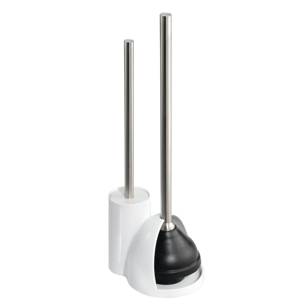 iDESIGN Toilet Brush with Holder and Plunger Set White: Durable Plastic