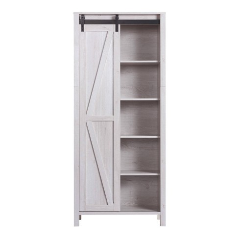 72 Arbolada Sliding Door Bookcase, White Oak Bookcase With Doors