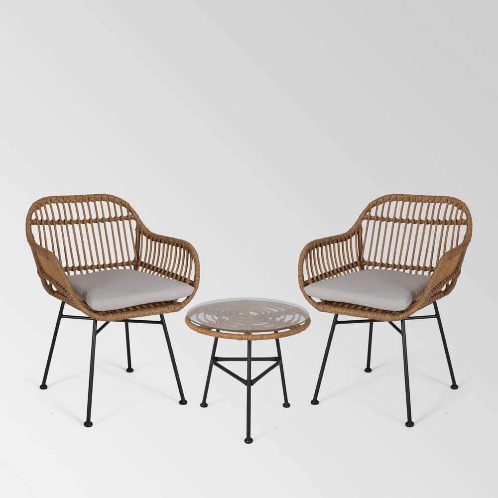 Lehrman 3pc Faux Wicker Chat Set Light Brown Beige Christopher Knight Home
