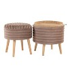 LumiSource Tray Plush Ottoman Set Light Brown Faux Fur/Natural Wood - 3 of 4