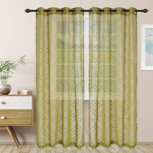 Floral Sheer Grommet Curtain Panel Set, 52 X 63, Leaf Green - Blue Nile  Mills : Target