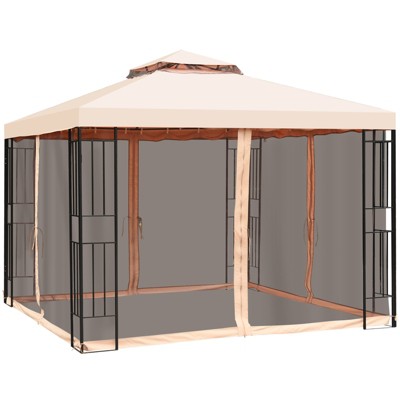 Tangkula 10'x10'Outdoor Canopy Gazebo Art Steel Frame 2-Tiers Party Patio Large Canopy Gazebo W/Netting&Side Walls