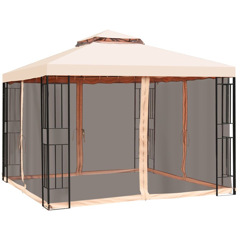 Tangkula 10'x10'Outdoor Canopy Gazebo Art Steel Frame 2-Tiers Party Patio Large Canopy Gazebo W/Netting&Side Walls, 1 of 9