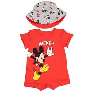 Disney Lion King Mickey Mouse Winnie the Pooh Nightmare Before Christmas Lilo & Stitch Baby Romper and Bucket Sun Hat Newborn to Infant - 1 of 4