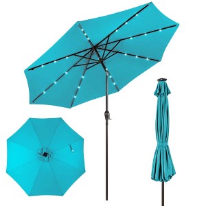 Costway 10' Solar LED Lighted Patio Market Umbrella Shade Tilt Adjustment Crank Tan/Beige/Blue/Navy/Burgundy/Gray - 1 of 4