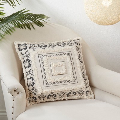 Embroidered Cotton Tufted Decorative Pillow Cover
