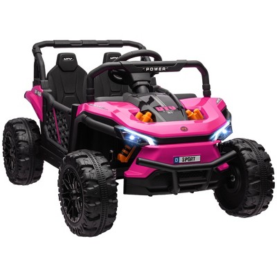 Qaba 12V Ride On Truck, 3.7 MPH Battery Powered Electric Car for Kids w/ Remote Control, 4-Wheel Suspension, Lights, Horn & Music, Pink
