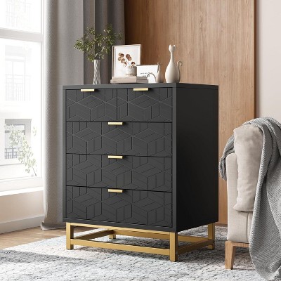 5 Chest  of Dressers, 5 Drawer Dresser with Wide Storage, Modern Chest Organizer with Metal Legs, Chest of Drawers for Bedroom, Living Room, Entryway