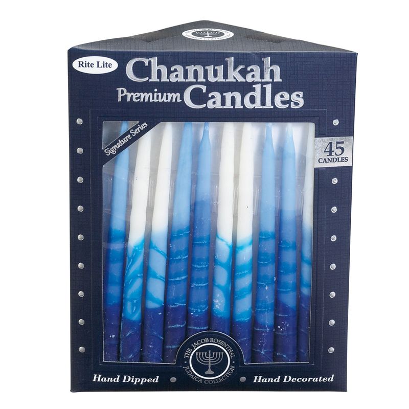 Rite Lite 45ct Premium Hand Dipped Hanukkah Candles 5" - Blue/White, 1 of 3