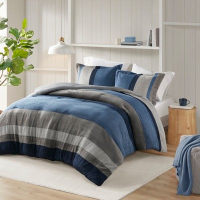 Blue and Gray Microfiber Down Alternative Bedspread Set