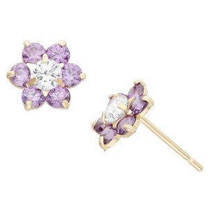 Junior Jewels 14K Yellow Gold Children's Cubic Zirconia Flower Earrings - 1 of 2