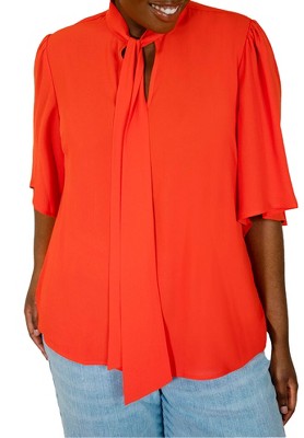 ELOQUII Women's Plus Size Bow Blouse With Flutter Sleeve