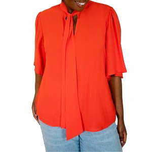 ELOQUII Women's Plus Size Bow Blouse With Flutter Sleeve - 1 of 4