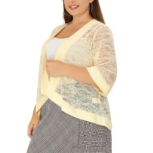 Agnes Orinda Women's Plus Size Elegant 3/4 Sleeve Open Front Lace Lightweight Cardigans - 1 of 4