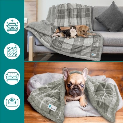 Large Plaid Light Grey Waterproof Reversible Pet Blanket