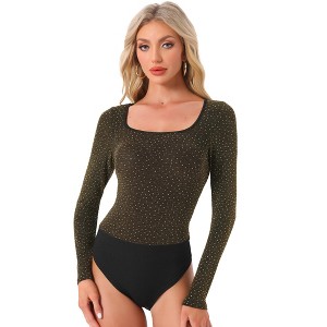 INSPIRE CHIC Women's Metallic Shiny Dots Square Neck Long Sleeve Bodysuits - 1 of 4