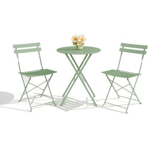 3-Piece Bistro Table and Chairs, Premium Steel Frame, Anti-Rust, Waterproof Folding Cafe Table and Chairs Set of 2, Foldable for Balcony - 1 of 4
