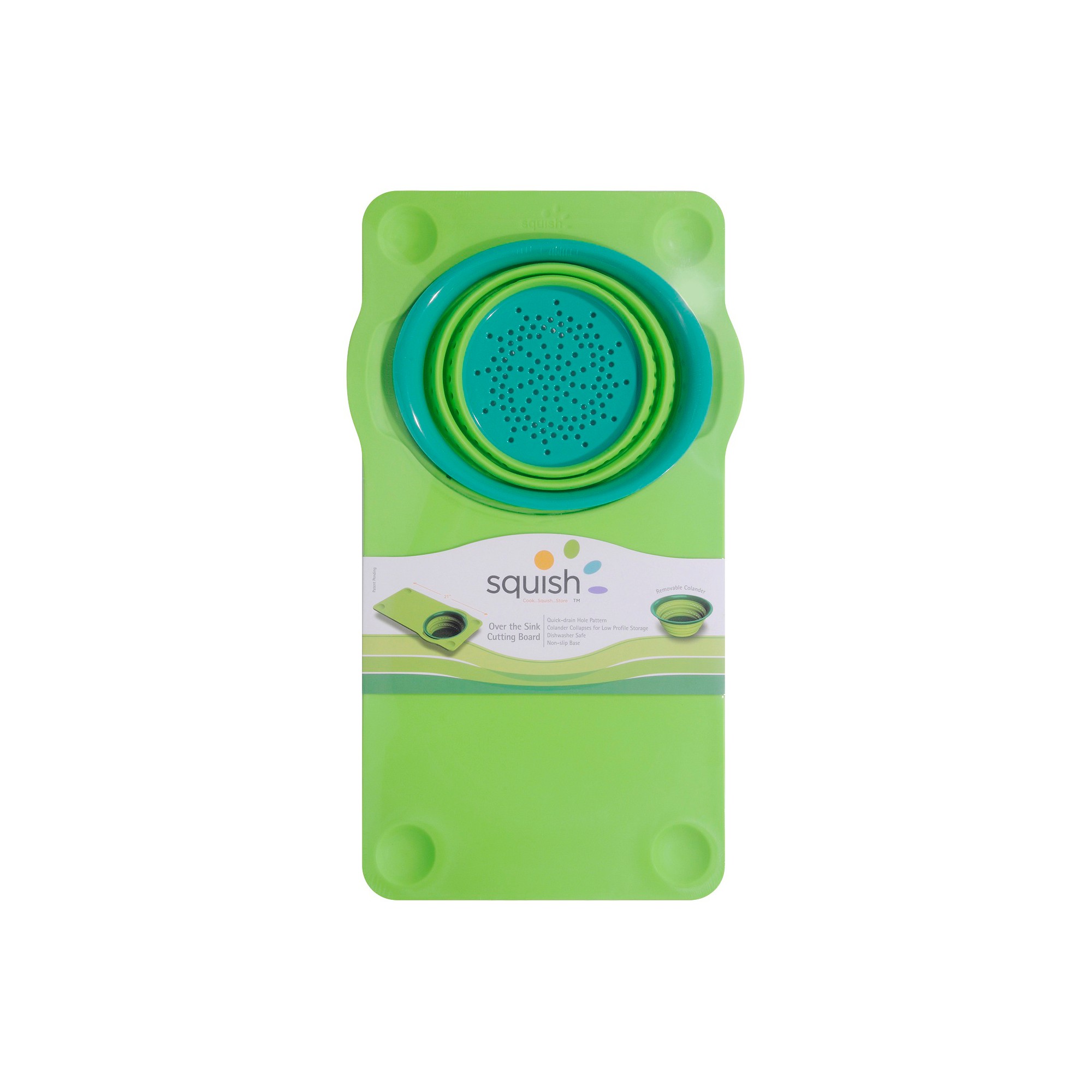 Squish Over-The-Sink Cutting Board with Colander, Green