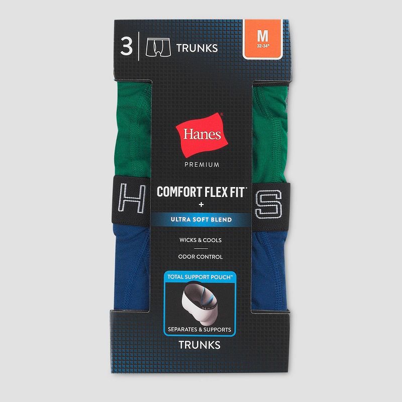Hanes Premium Men's 3pk Trunks with Anti Chafing Total Support Pouch, 3 of 7