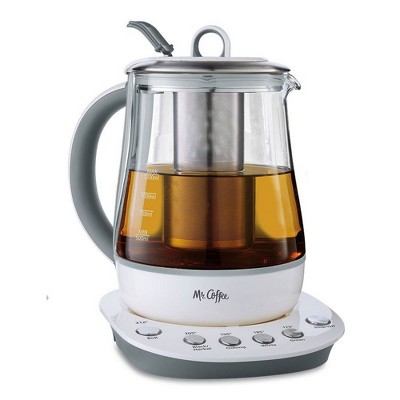 Mr. Coffee 1.2 Liter Easy 3 Step Custom Gourmet At Home Hot Tea Maker and Kettle for Tea Bags/Leaves, White