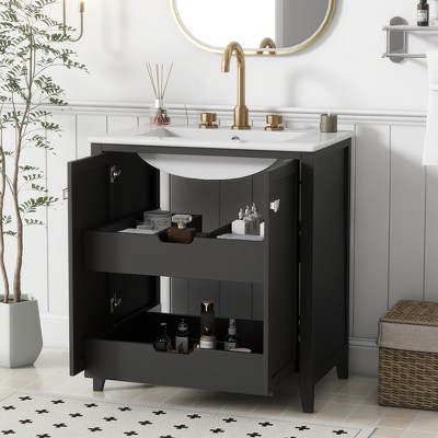 LOVMOR 30inch Freestanding Bathroom Vanity Combo with Ceramic Sink Shaker Style Vanities -2 Doors and 2 Drawers