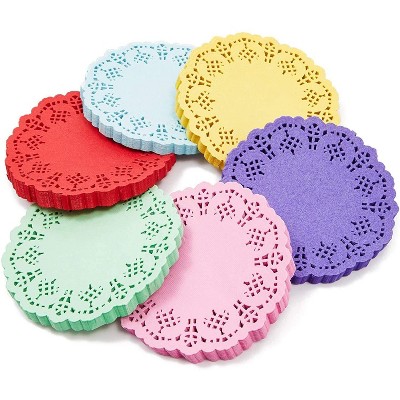  Juvale 600-Pack Mini 4.5" Round Paper Lace Doilies for Art Craft Party Table Decor, 6 Colors 