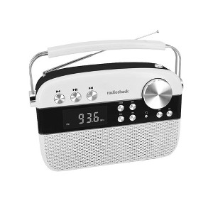 RadioShack Vintage Retro AM/FM Bluetooth Radio 2x8W White with USB/TF, AUX, LED Display, Rechargeable Battery - 1 of 3