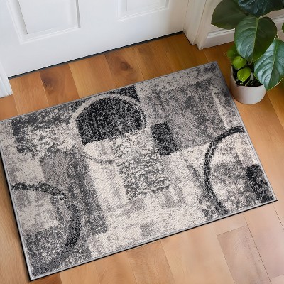 Cream and Gray Abstract Circle Design Area Rug 2' x 3'
