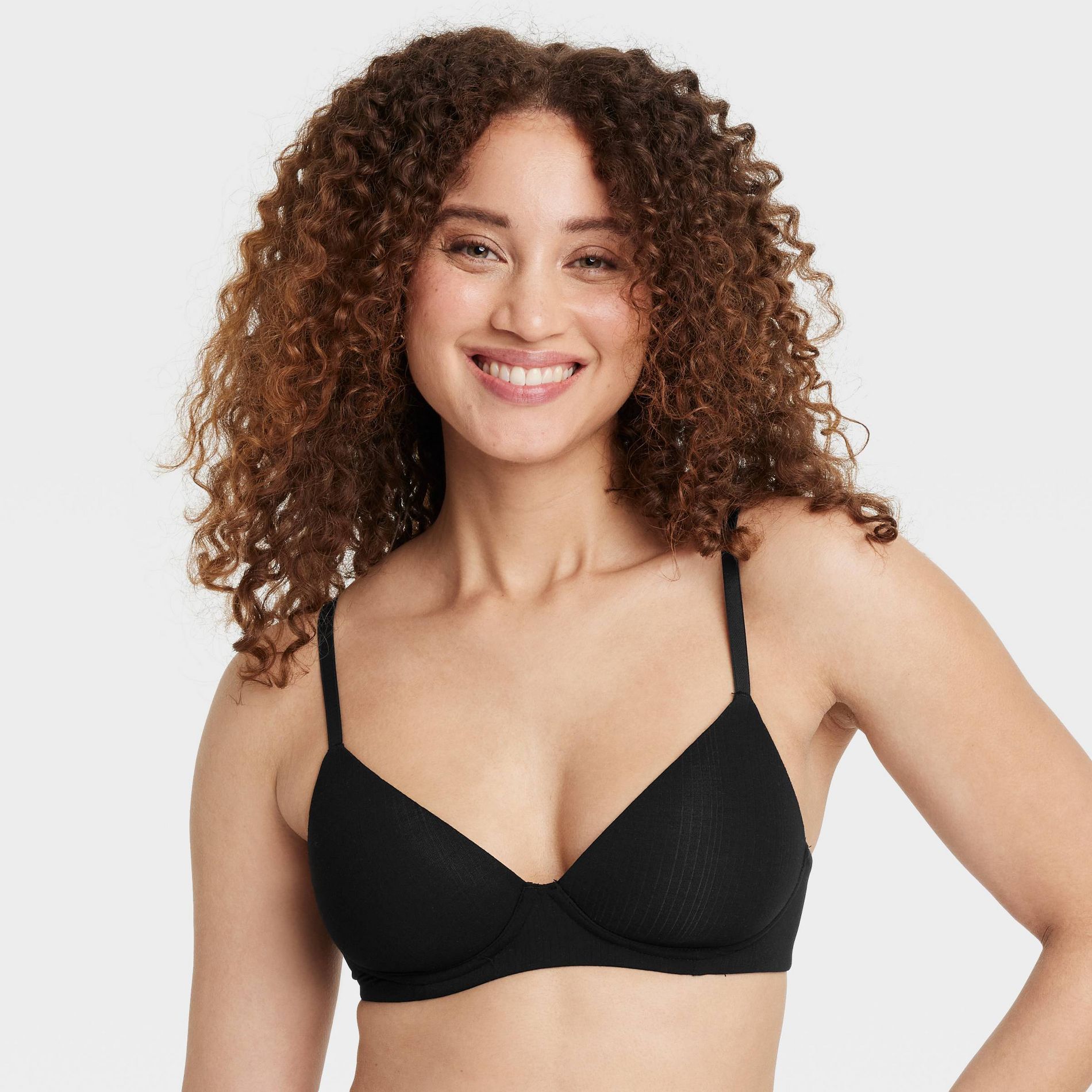 Women's Modal Blend Lightly Lined Bralette - Auden™ Black XS: V Neck, Adjustable Back Closure, Light Support, Molded Cup